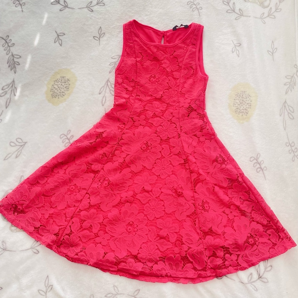 Girls Pink Floral Lace Dress